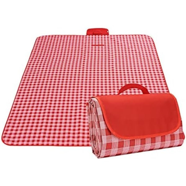 Vanntett Piknikteppe Ekstra Stor 80\"x80\" - Maskinvaskbar Utepledd Strandteppe Red and White 80"L x 80"W