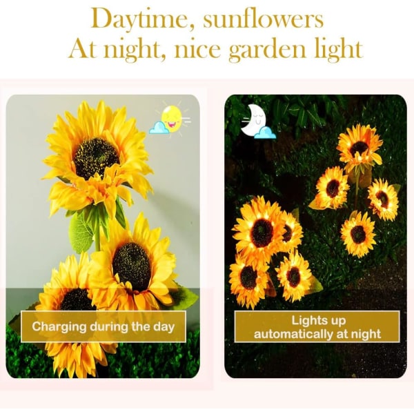 LED Solcelle Solsikke Lys, Vanntette Hageblomsterlys, Dekorativt Nattelys for Gangvei, Patio, Hage 1pc-4 sunflowers-solar model