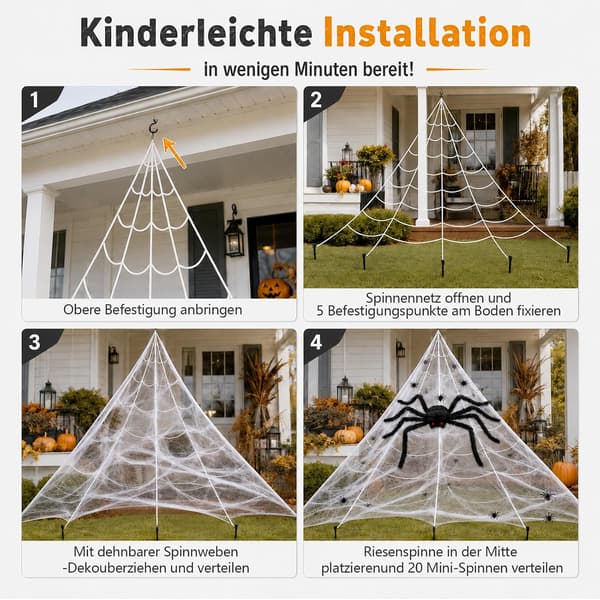 Spindelvev (7 meter), gigantisk edderkopp 150 cm, inneholder 20 edderkopper og 40 gram spindelvev, Halloween-dekorasjon