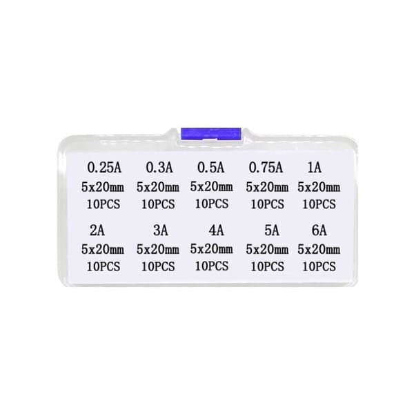 100 st säkringar, 520 mm säkring, snabbsäkring 0.25A6A