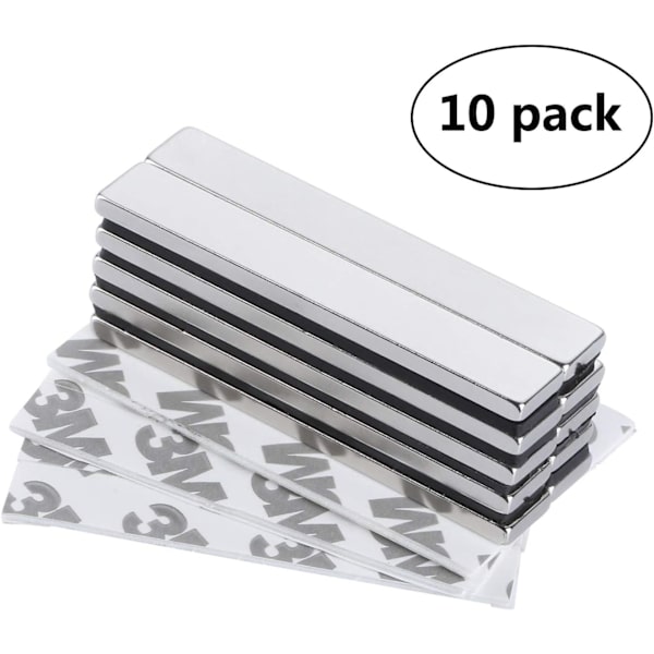 10 st rektangulära neodymmagneter 60x10x3 mm med 3M självhäftande tejp, magneter med självhäftande film, för DIY, kök, källare, byggnad