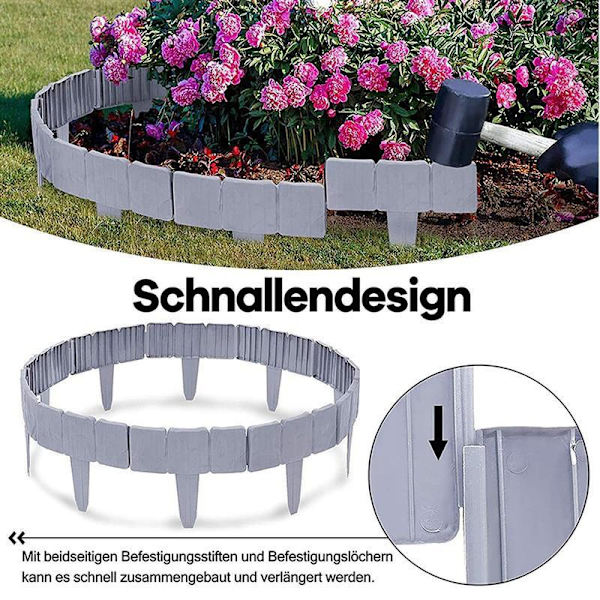 Hagekant 2,5 m Plastgresskant Gresskant Gjerdeeffekt, Steinsteinutseende, Hagedekorasjon, 1 element (L x H): 25 cm x 23 cm - Grå