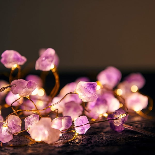 Ametist Kristall Dekorativa Ljus Söta Fairy String Lights 3Meter 30 Naturstenar med fjärrkontroll för Sovrum Hängande Ornament Reiki Party Decor