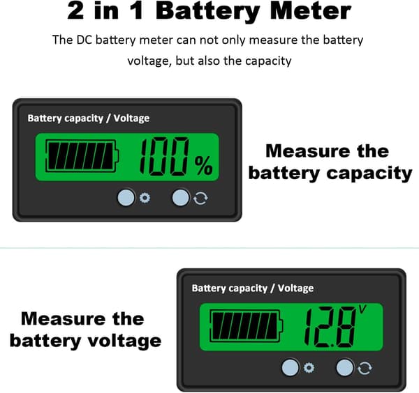 DC-batterimätare, digital batterispänningskapacitetsprocentmonitor testare DC-batteriläsare 8-63V