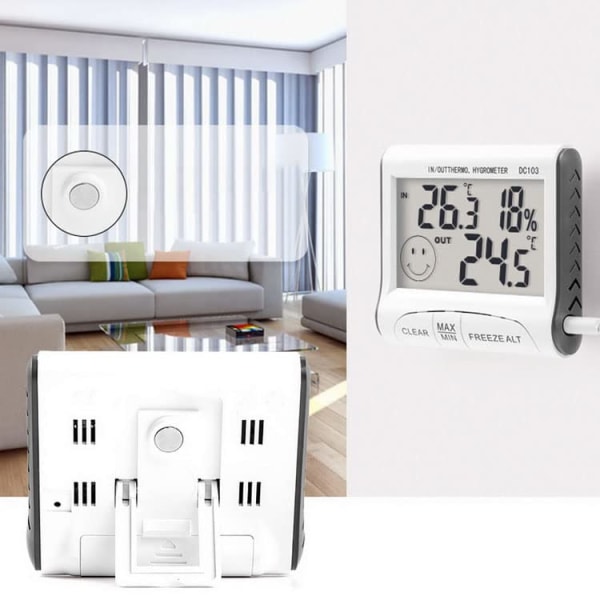 Termometer med udendørs sensor, tid, indendørs udendørs termometer, indendørs hygrometer