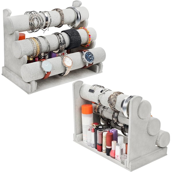 Armbandshållare/Klockställ - Grå Sammet Armbandshållare/Klockdisplayställ för Män - Armband Förvaringsorganisatörställ