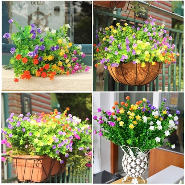 15 Buketter Konstgjorda Utomhusblommor Falska Plastgrönska UV-beständiga Buskar Växter för Inomhusvas Utomhus Hängande Växter