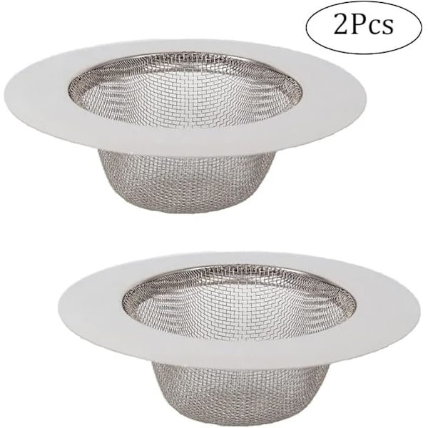 2 stk. rustfrit brusefilter i rustfrit stål, køkkenafløbsfilter, vaskefilter Silver D