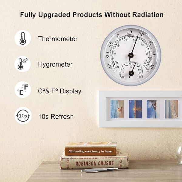 Indendørs termometer og hygrometer, analogt termometer hygrometer til pålidelig og komfortabel regulering af stuetemperatur (3,8*2,8*0,9cm)