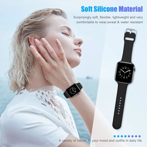 Sport Band Kompatibel med Apple Watch iWatch Band unisex, Myk Silikon Rem Armbånd for Apple Watch 3 6 5 4 2 1 SE Black 42mm/44mm M/L