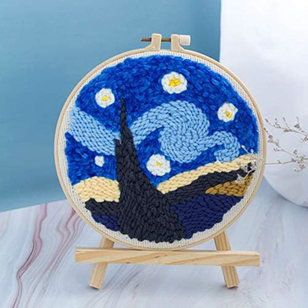 Serie af Scenery Punch Needle Broderi Starter Kits Punch Needle Værktøj Trådning Stof Broderi Hoop Garn Tæppe Punch Needle Starry sky 9.45 x 8.94 x 0.39