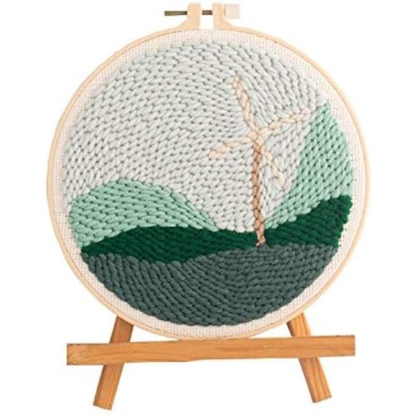 Serie af Scenery Punch Needle Broderi Starter Kits Punch Needle Værktøj Tråder Stof Broderi Hoop Garn Tæppe Punch Needle Windmill 9.45 x 8.94 x 0.39