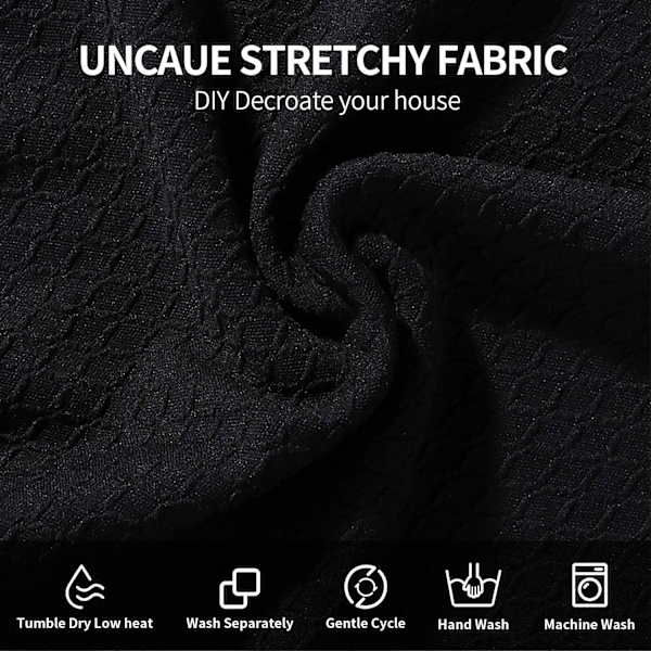 Stretch Jacquard Matstolsöverdrag, Avtagbara Tvättbara Anti-Damm Matsalsstol Sittdyna Överdrag med Band - 2 st Black