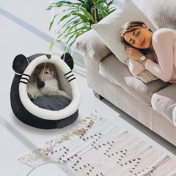 12,9 Tums Halvsluten All-Säsongs Kattsäng, Bekväm och Mjuk Kattsäng för Innekatter, Katthus för Katter att Leka I
