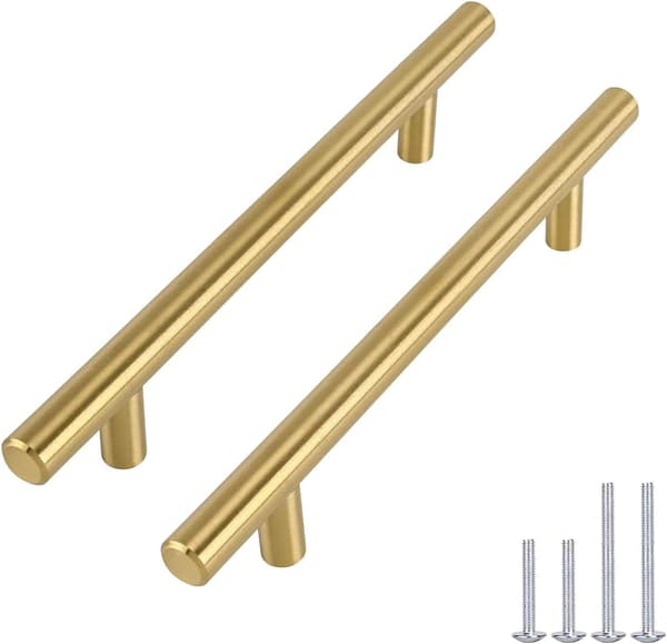 Sæt af 10 Guld Køkkenmøbelgreb, Messing Skabgreb, Børstet Messing Rustfrit Stål Messing Skuffegreb Centerafstand 128mm
