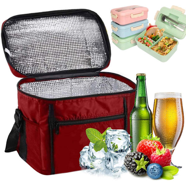 Isolerad väska, lunchväska 10L, kylväska måltidsväska för lunch/arbete/skola/strand/picknick, röd