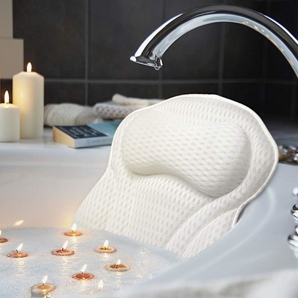 Ergonomisk lyxig badkudde med 4D Air Mesh-teknik och 6 sugkoppar, ger stöd för huvud, rygg, passar alla badkar (44*42*6cm)