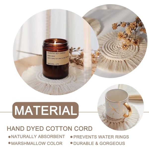 Macramé-underlägg för drycker, 4 stycken vävda underlägg