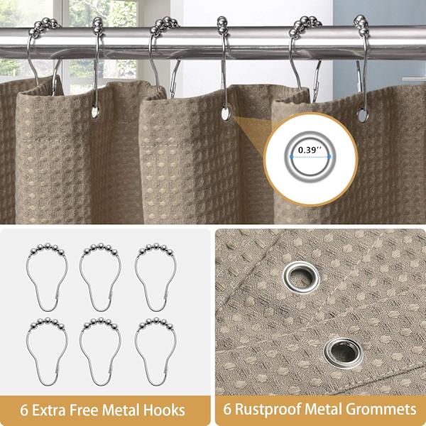 Våfflad duschdraperi, med duschdraperiringar tyg badkar draperi set Khaki 2*1.8m