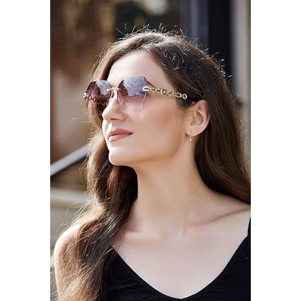 Klassiset reunattomat aurinkolasit Naisten metallirunkoiset Diamond Cutting Lens -aurinkolasit naisille Grey-pink