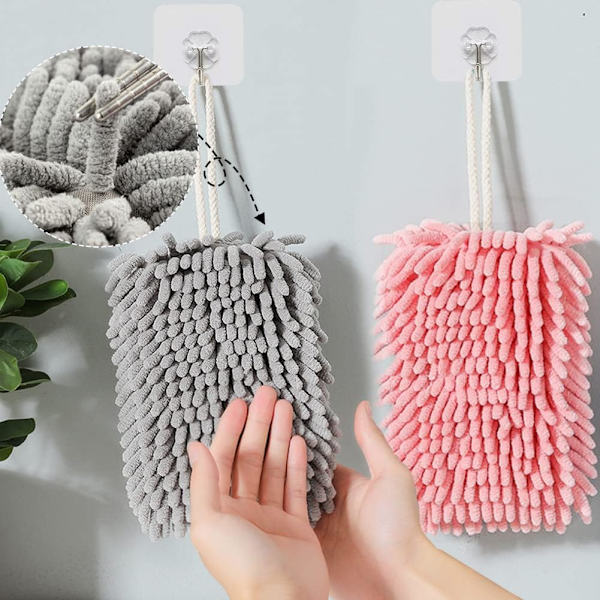 Hængende håndklæde, blødt og fluffy mikrofiberhåndklæde superabsorberende hurtigtørrende håndklæder med hængende løkke til køkken og badeværelse (2 stk.)