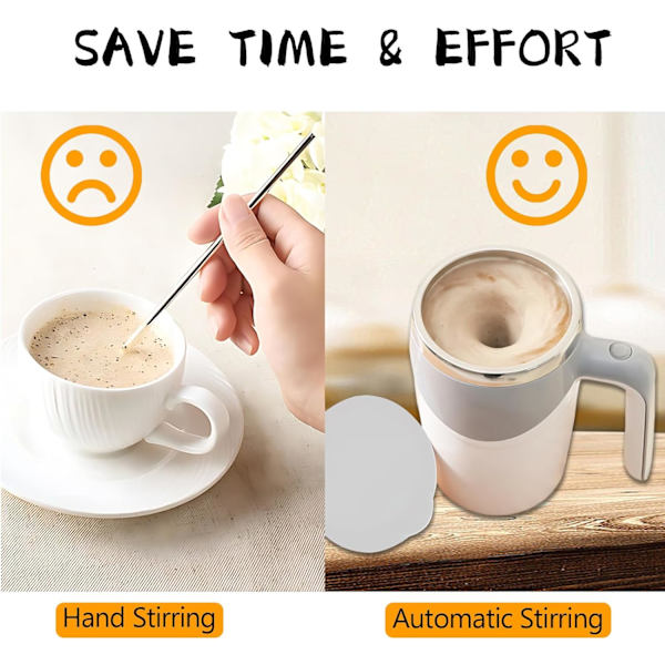 Genopladelig selvrørende krus, selvrørende kaffekrus automatisk magnetisk omrøring kaffekrus selvblandende kaffekrus roterende Brown