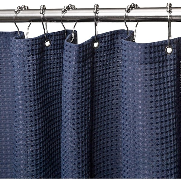 Vaffel bruseforhæng, med bruseforhængsringe stof badekar forhængsæt Navy blue 2*1.8m