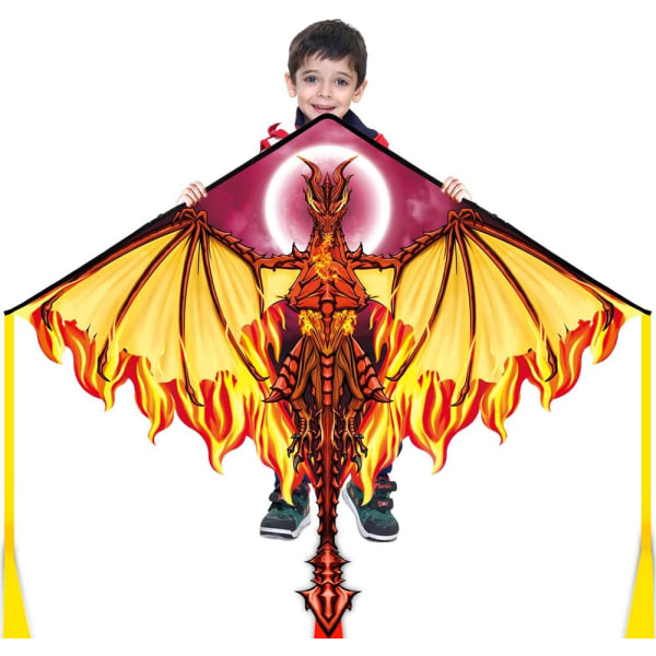 Dragon Kite, Lätt att flyga bästa Delta Beach Kite, 300ft Kite String Fiery 62''