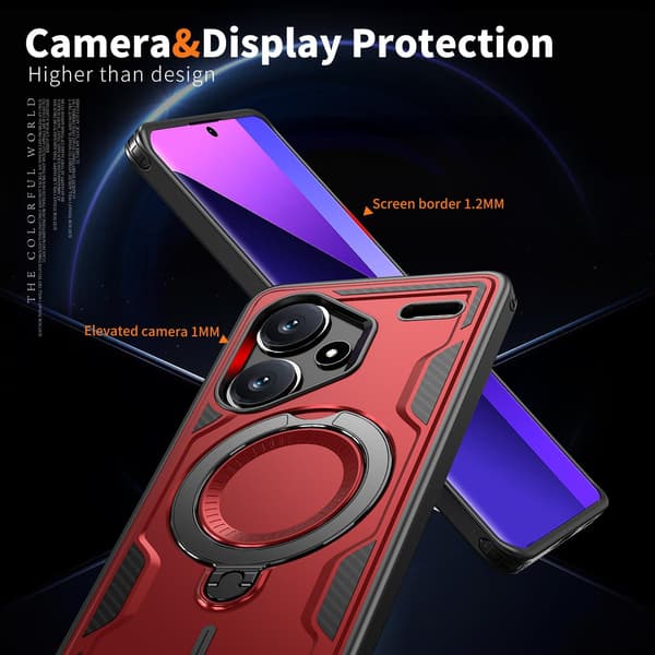 Xiaomi Redmi Note 13 Pro Plus 5G Armor-deksel, 360 Metallring Støtte Magnetisk Støtsikker Airbag Bumper Deksel Rød