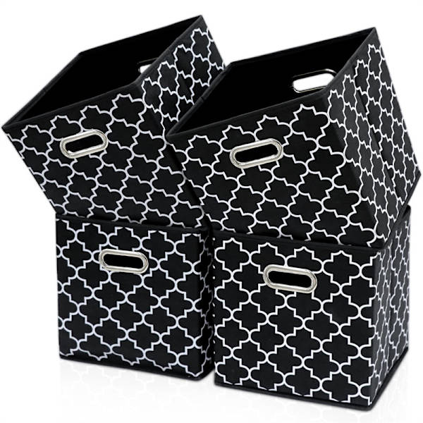 Taitettavat kangassäilytyskuutiot, joissa soikeat silmukat, 4 kpl Black print 28*28*28cm