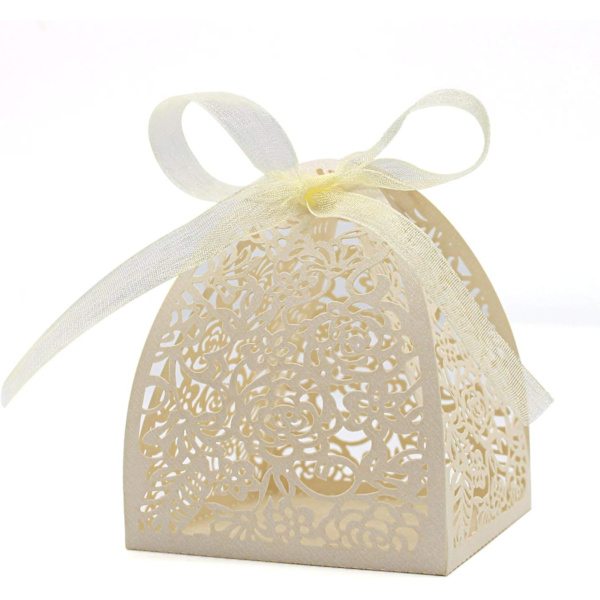 Laserutskurna Ros Candy Boxes, Favor Boxes 2.5\"x 2.5\"x 3.1\", Presentaskar Bröllopsdusch Jubileum Födelsedagsfest Bröllopsgåva Beige 2.5 "x 2.5 "x 3.1 "/6.5 x 6.5 x 8 cm