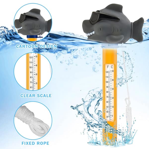 Flytande pooltermometer med rep, tecknad pooltermometer, lättläst flytande pooltermometer