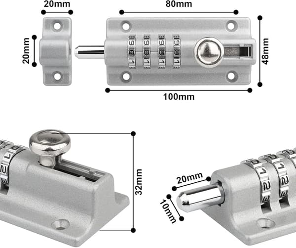 Kombinationslås, [Väderbeständig & Inbrottssäker] 120mm Combi-Bolt 4-siffrig Unik Kombinationslås (Silver)
