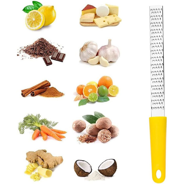 Rustfrit stål rivejern, citronskallerivejern, oste rivejern, frugt og grøntsags rivejern værktøj Yellow
