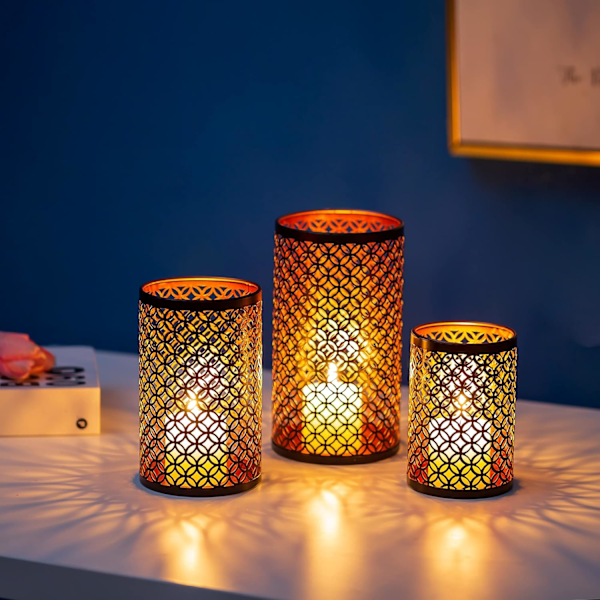 Ljusstake Set om 3 Metall för Pelarljus Orkan Brons Ljusstake Retro, Bröllop Fest Hem Mantel Matbord