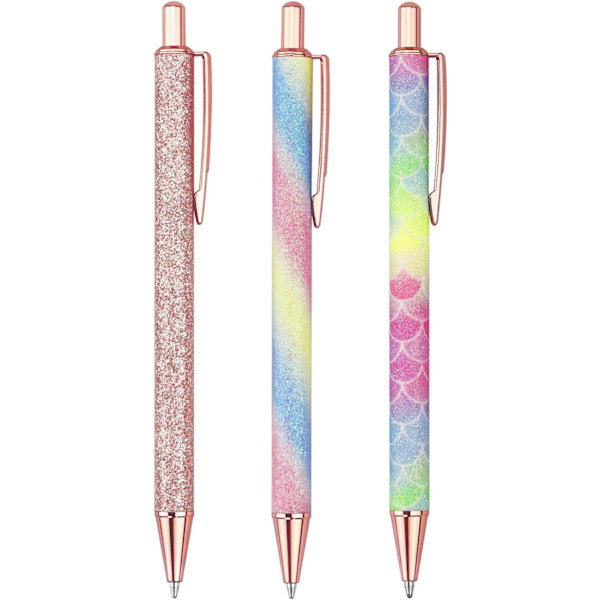 Kimaltelevat ruusukultaiset kuulakärkikynät, musta muste, keskikokoinen kärki 1 mm, lahjat ja toimistotarvikkeet Multicolor 3 PCS