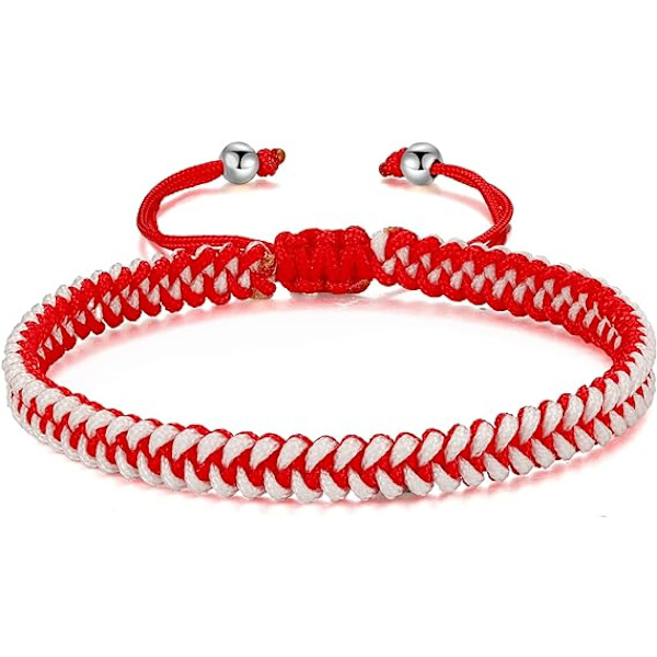 Flätad rep armband dam herr, flickor pojkar födelsedag vänskap par presenter handgjorda smycken Red-white