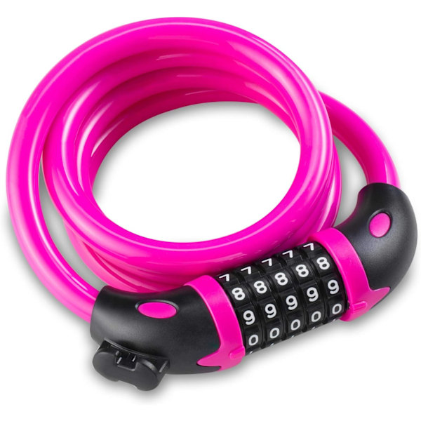 Pyörän lukko 5-numeroisella koodilla, 1,2 m / 4 jalkaa polkupyörän lukon yhdistelmäkaapelilukko pink