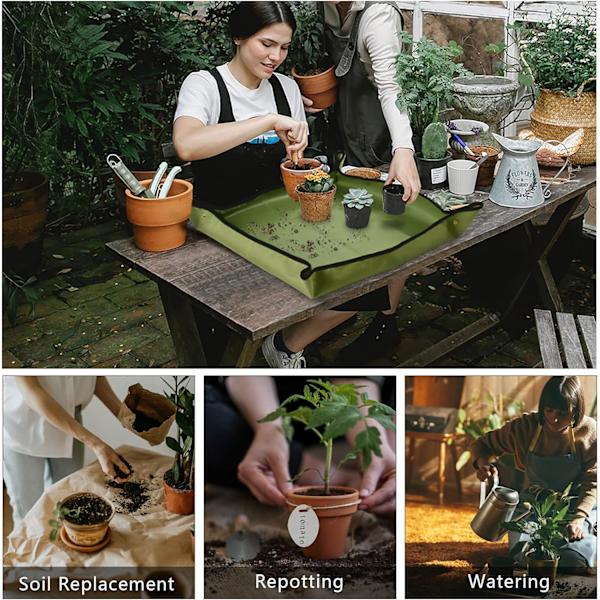 Planteompotningsmåtte, Vandafvisende Plantningsmåtte, Bærbar Pottemåtte til Plant Transplantation Army green floor mat 75cmX75cm