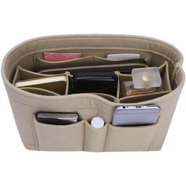 Plånboksorganiserare, Filtväska Organiserare För Handväska (Liten, Beige)