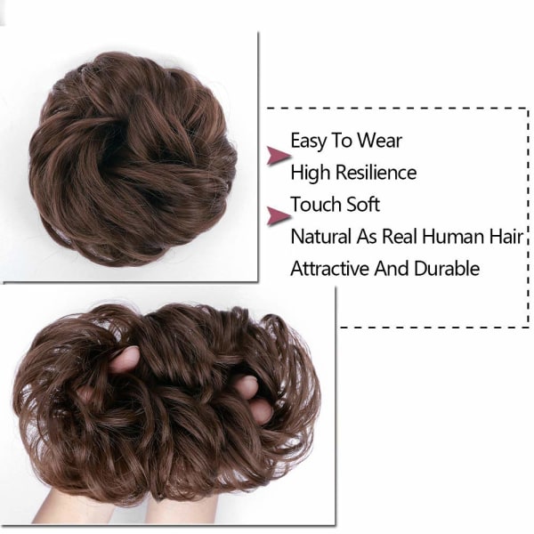 1 stk. Messy Hair Bun Hår Scrunchies Extension Curly Wavy Messy Syntetisk Chignon til kvinder Updo Hairpiece 8#(Medium chestnut Brown)#