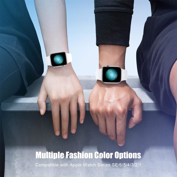 Sportsbånd kompatibel med Apple Watch iWatch-bånd unisex, bløde silikoneremme-armbånd til Apple Watch 3 6 5 4 2 1 SE White 42mm/44mm M/L