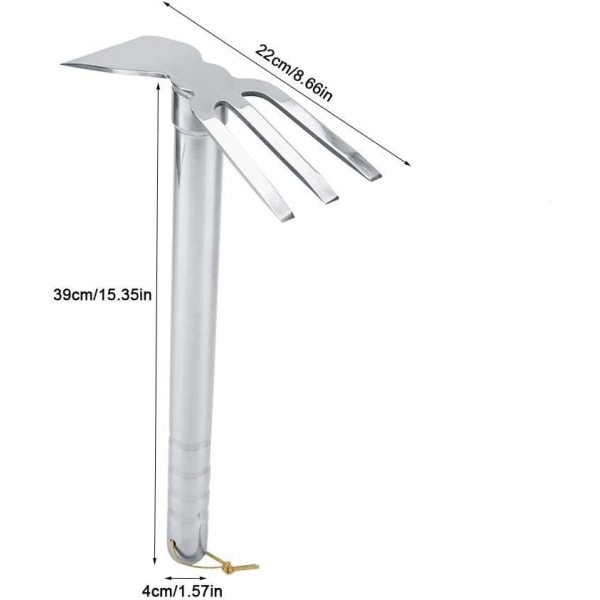 Trädgårdsverktyg, Grävverktyg 2 i 1 Hacka och Räfsa/Skovel och Hacka, Planteringsverktyg 39cm dual purpose hoe