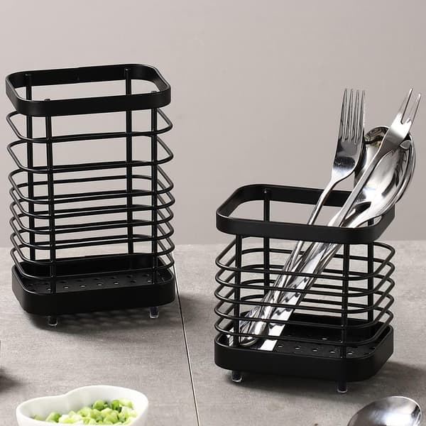 Rustfrit stålkøkkenredskabsholder, bestikkurv, organizer tilbehør Black 15cm