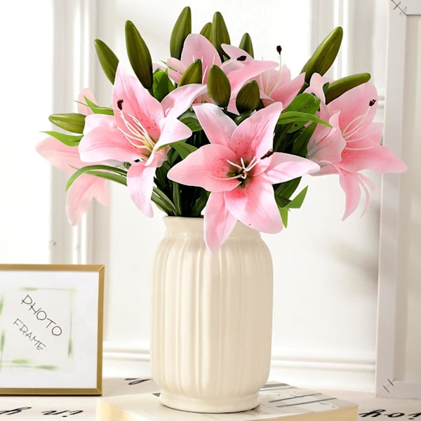 Kunstige Blomster 8 stk Kunstige Liljer med Blomsterkunst Planteblomster Hjemmedekoration light pink