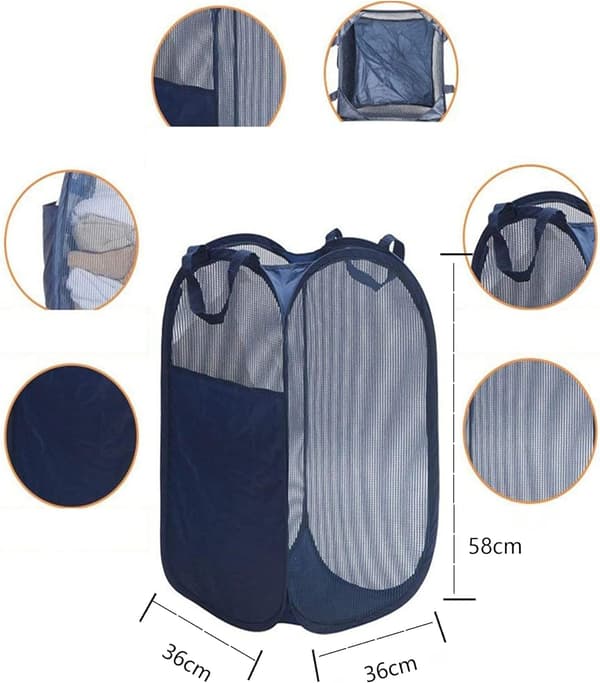 Stor Vask Kurv Foldbar, Foldbar Vask Kurv Mesh Pop Up Navy blue 36*36*58cm
