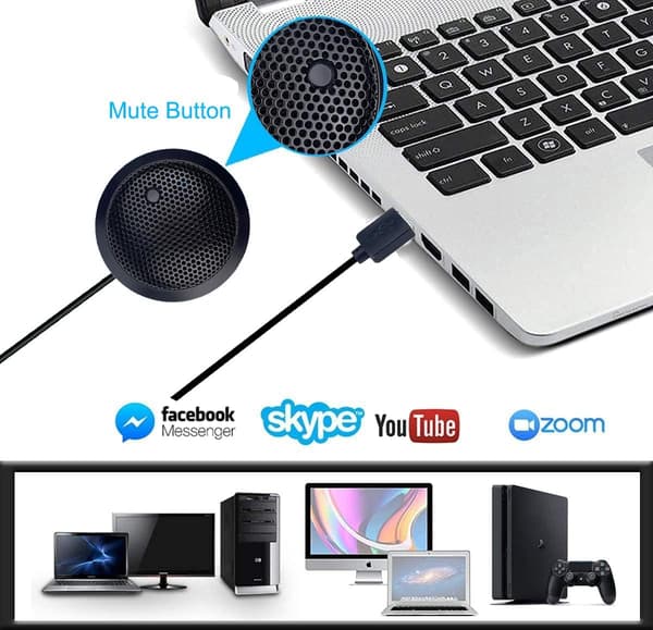 USB Konferencemikrofon, USB Mikrofon til Computer, 360° Omnidirektionel Kondensatormikrofon til Laptop