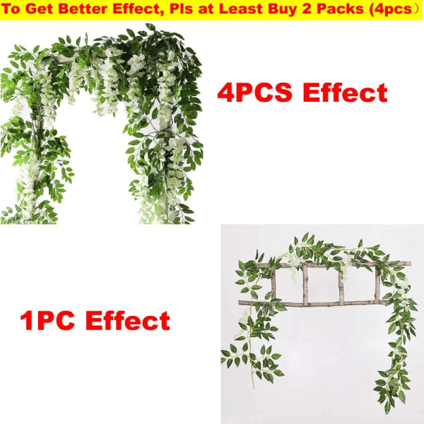 2x1.8M Kunstig Wisteria Vine Garland Planter Blomster Kunst Til Ceremoni Hjem Bryllup Dekoration White