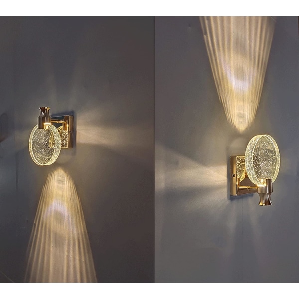 Kristallvägglampa, lyxig nordisk stil inomhusvägglampa, kreativ rund vägglampa för sovrum, sängbord, vardagsrum, badrum, hall, guld, stor