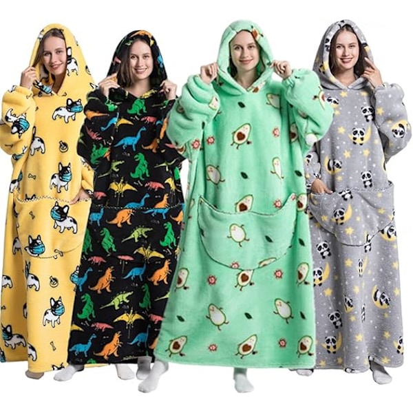 Dame Vinter Super Varm Oversized Lang Stilfuld Sherpa Tæppe Pullover Hættetrøje Bærbar TV Tæppe Hættetrøje med To Lommer